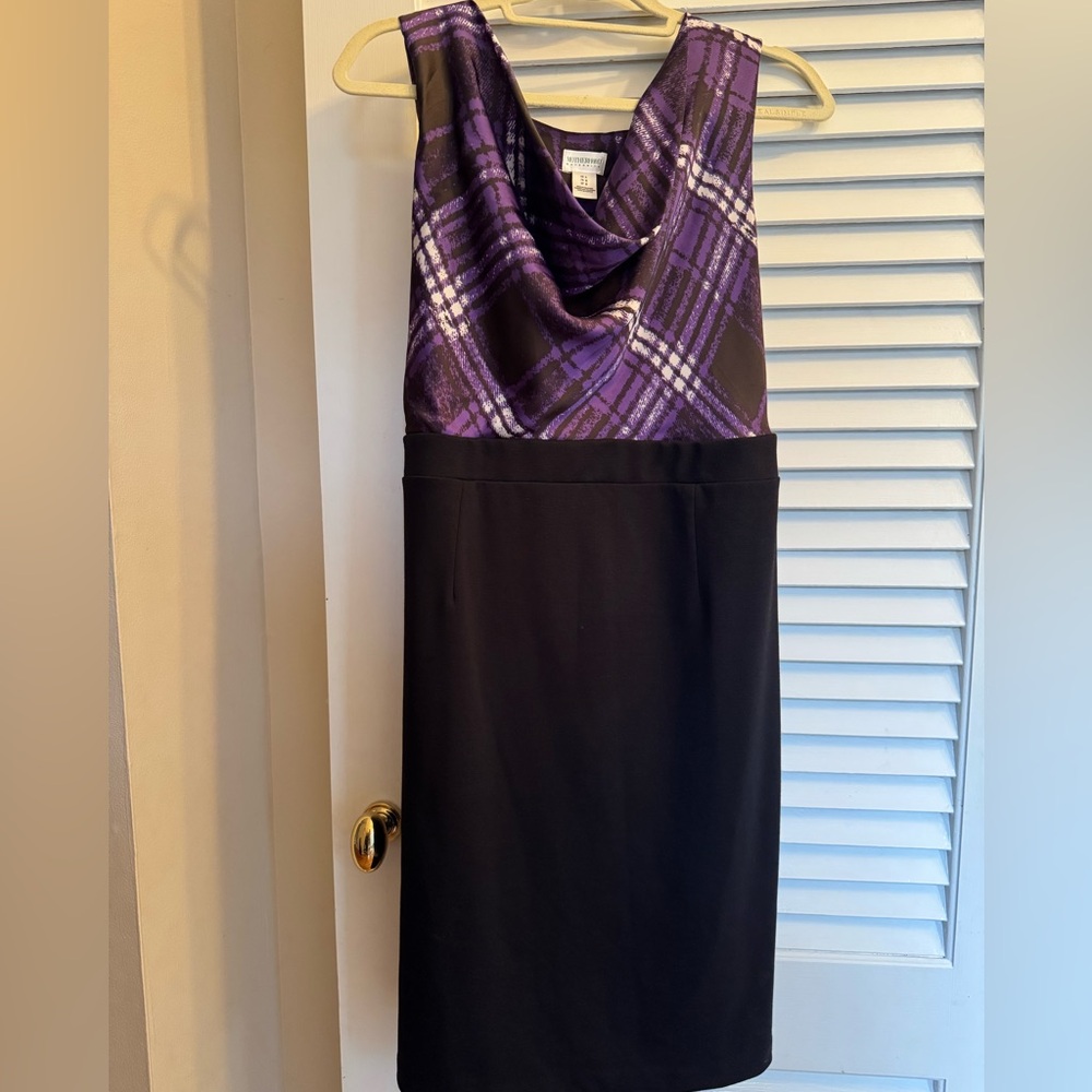 EUC Motherhood Maternity Purple Black Plaid V-Neck Dress Size L